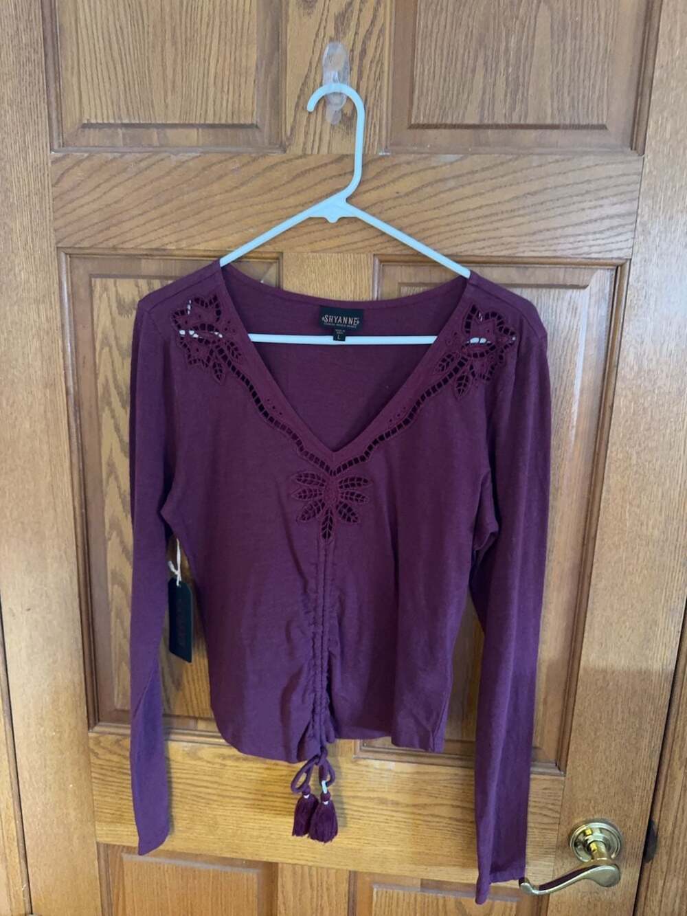 Shyanne Maroon Long Sleeve Tassel Detail Top Size L
